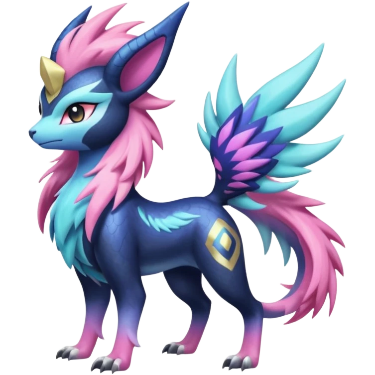 Shiny Sunny furry neon colorful scaly painted Asian pastel-gradient Absol-Meloetta-Solgaleo-Luxray-Suicune-fusion emoji