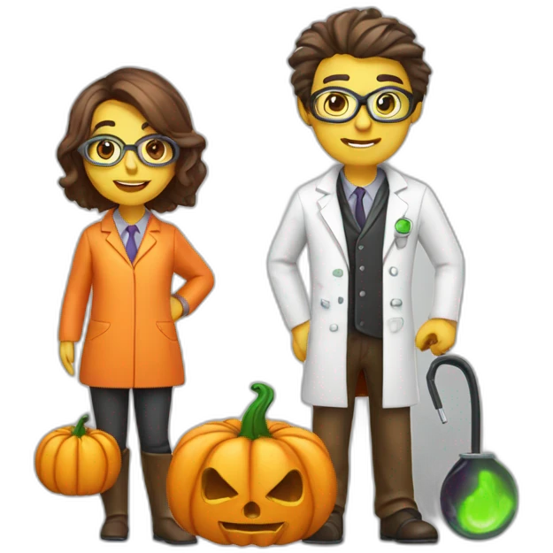 Halloween-scientist-chemist-biologist-and-pumpkin emoji