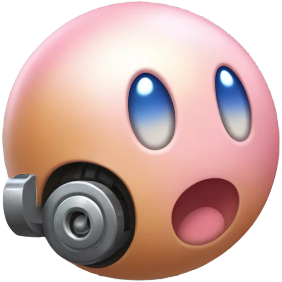 Metal cute Kirby ball driving on 4 car wheels emoji