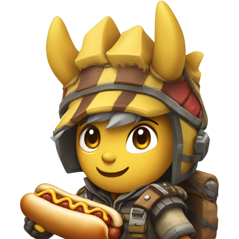 monster hunter eating a hotdog with mustard emoji