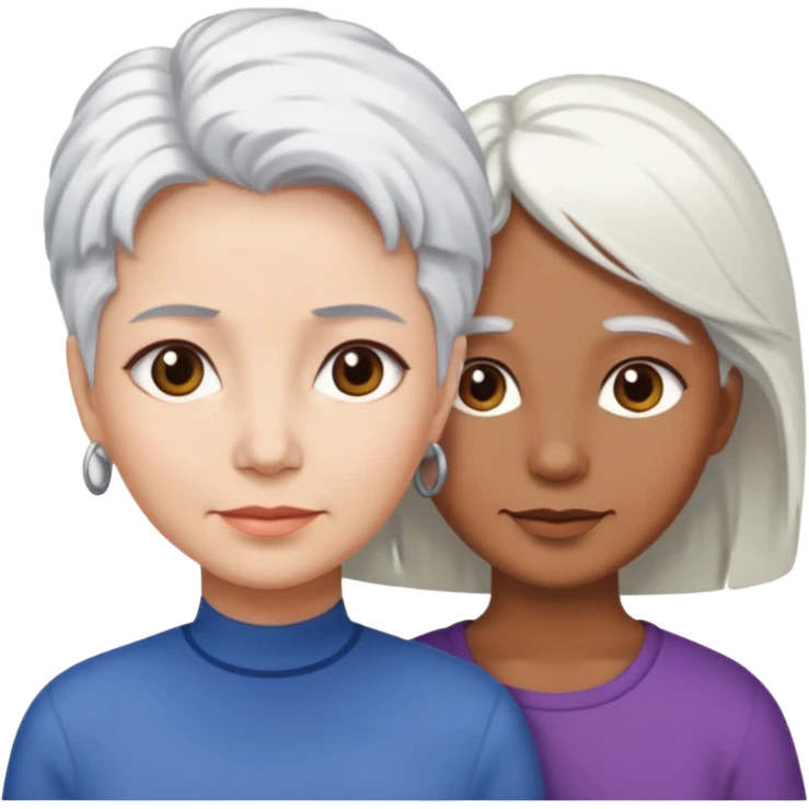 Madre con pelo blanco y hija adulta morena emoji