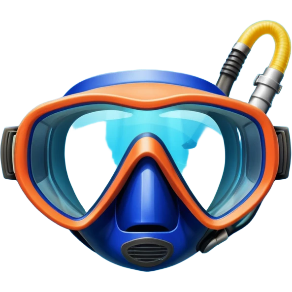 An icon featuring a close-up of a diving mask, snorkel, and fins floating on the surface of vibrant blue water. In the background, coral reefs and tropical fish create a lively underwater scene. Transparent background highlights the beauty and adventure of the diving experience. emoji
