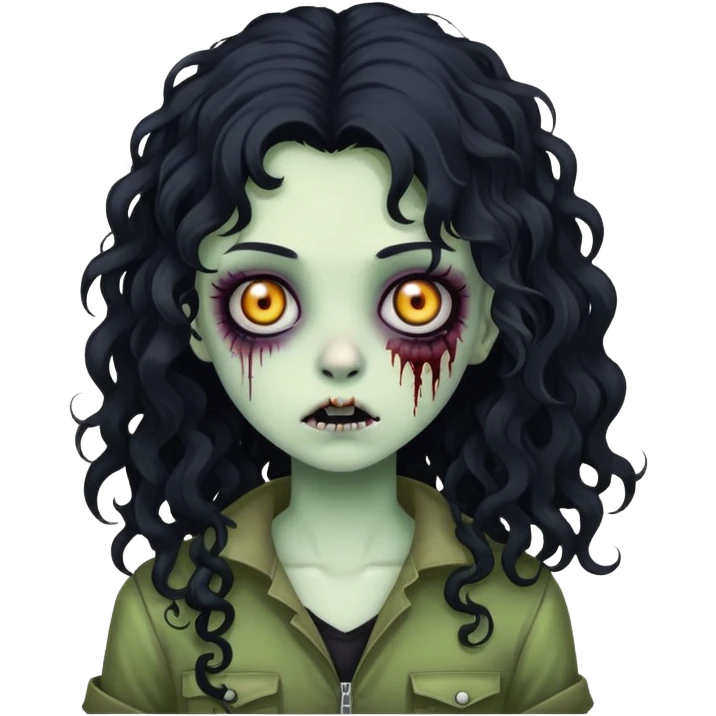 girl zombie with black long curly hair, emo style emoji