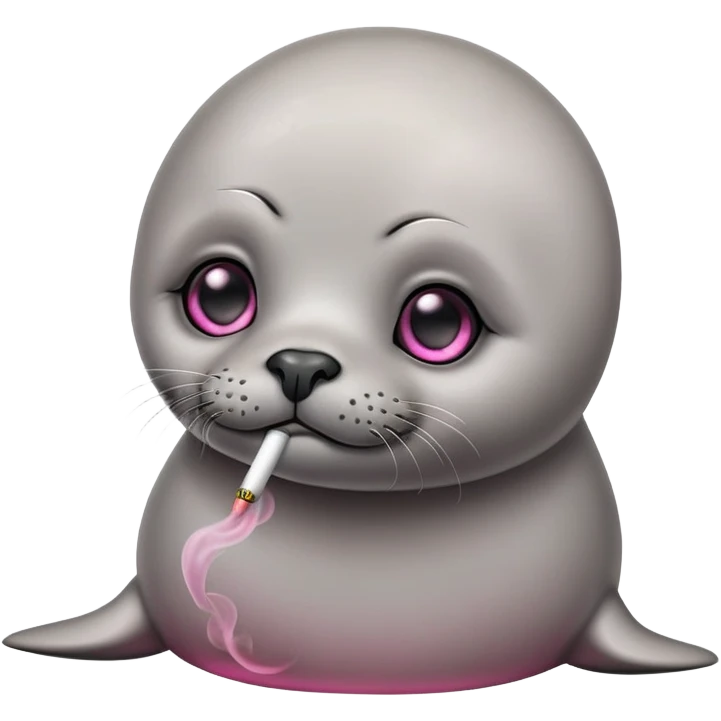 Grey slim baby seal Smoking cannabis weeds with pink eye looks tired emoji