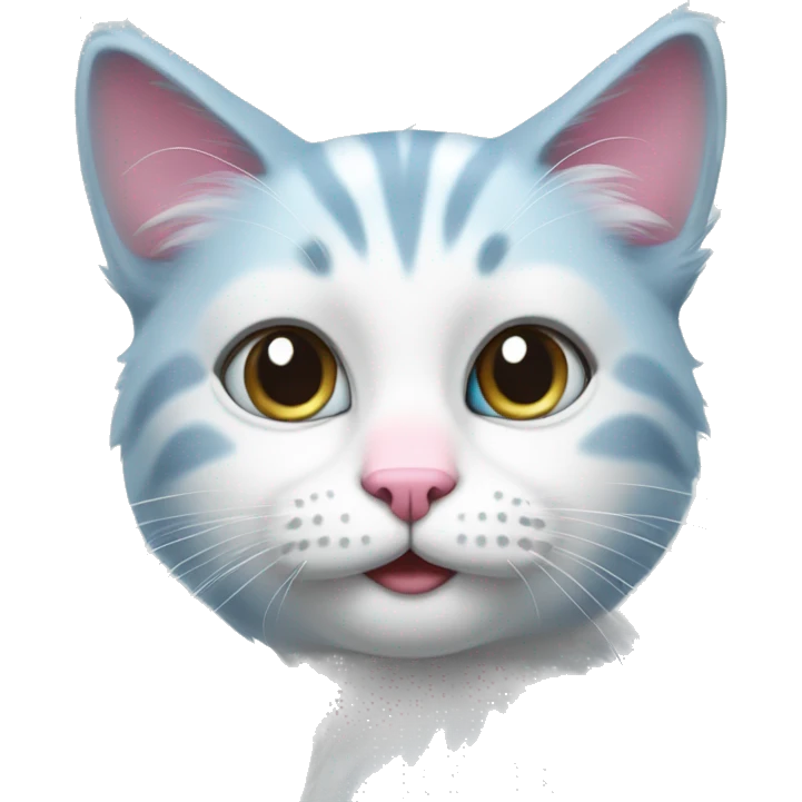 Cat with white and grey fur, light blue eyes and pink nose emoji