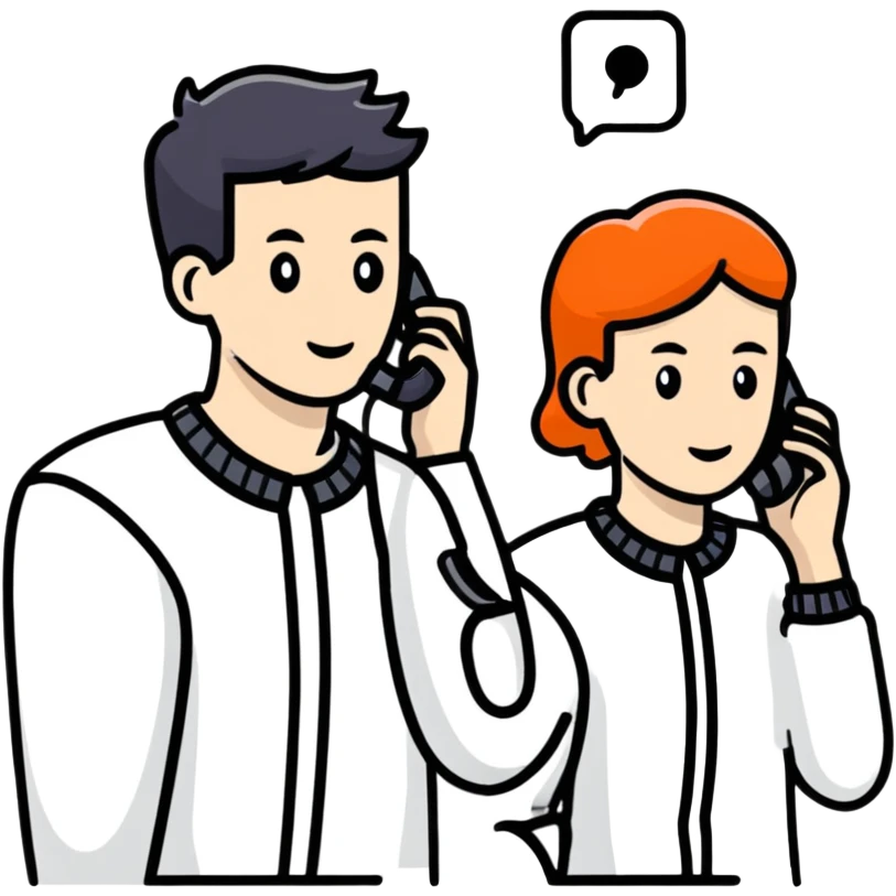 Two people communicating by phone as message not as phone call emoji