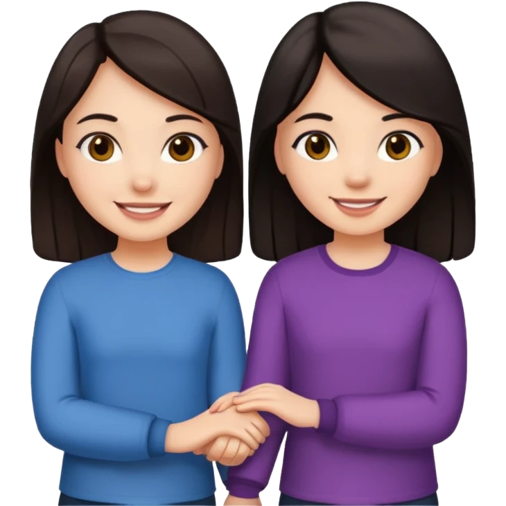 Two friends holding hands girls dark hair emoji