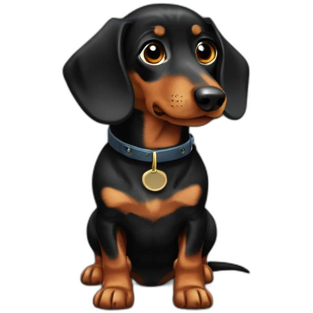 Dachshund negro atigrado con collar emoji