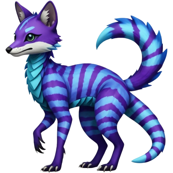 Realistic zig-zag-patterned striking indigo-violet-blue-cyan-gradiented with dark undertones, white underside, thunderous stormy edgy badass realistic Vernid-Sergal-Genet-Trico-species by LiLaiRa, full body emoji