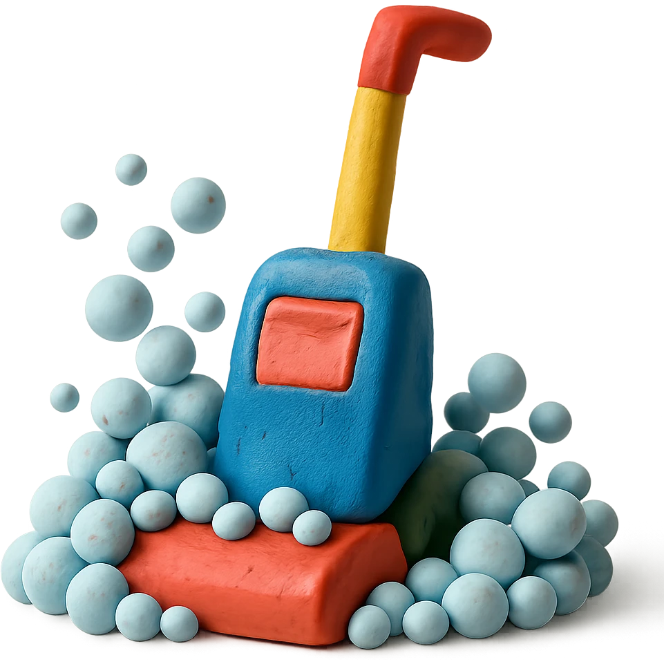 carpet shampooer with lots of playful claymation bubbles, no background emoji