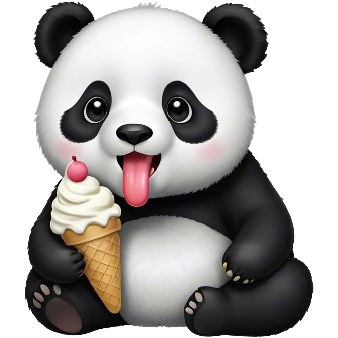 Panda eating ice cream with licking emoji