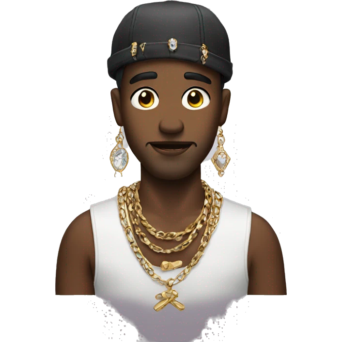 male portrait with jewelry rapping emoji