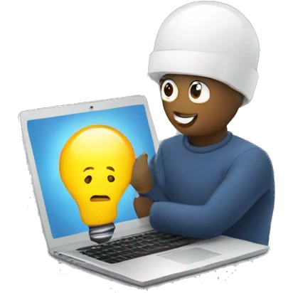 the person behind the laptop with an idea, bulb emoji