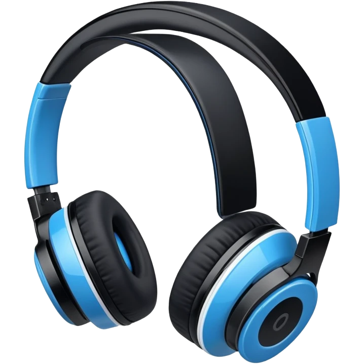 A side profile view of a pair of Black and blue and white wireless headphones emoji