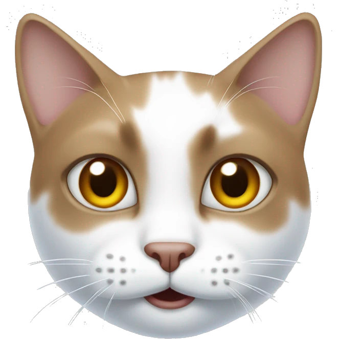 White cat with a brown spot in its face being funny emoji