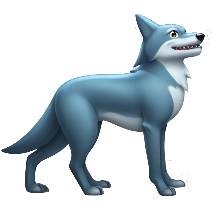 Shiny Wolf with a shark tail and a shark fin on back Full Body emoji