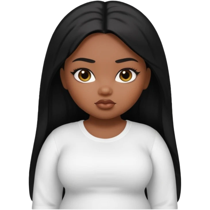 fat dark pretty bratz girl with black straight hair and white full sleeve emoji