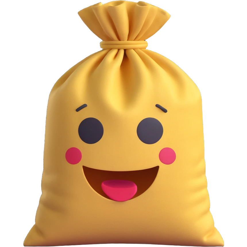 3D flour sack, soft fabric texture, 3D emoji style emoji