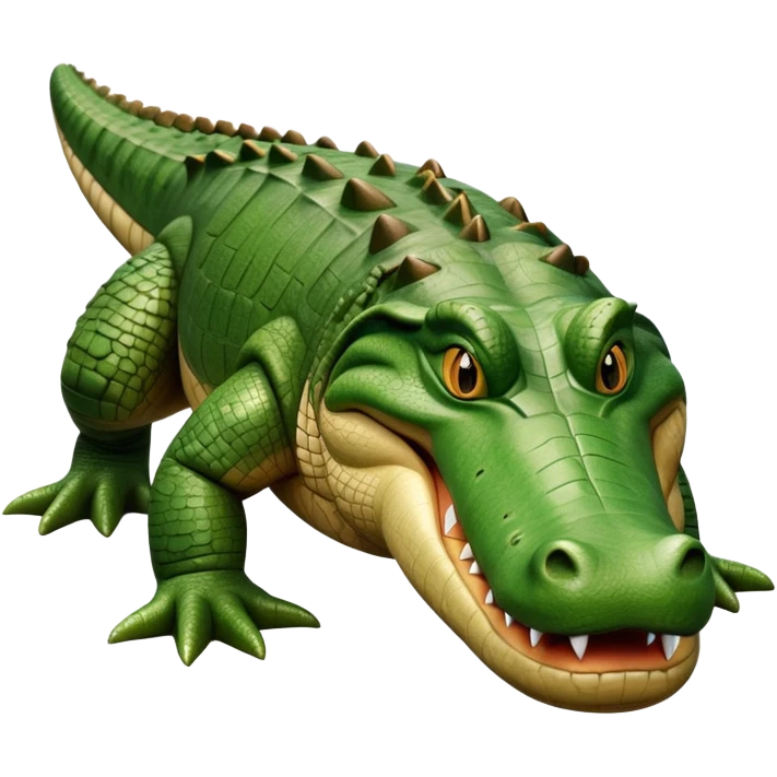 cinematic-crocodile-realistic-full-body-on all fours-emoji,-massive-scaled-body-partially-submerged-in-shallow-water,-head-tilted-dramatically,-rough-green-and-brown-hide-textured-with-deep-ridges,-simplified-yet-realistic-focused-features, head held high emoji