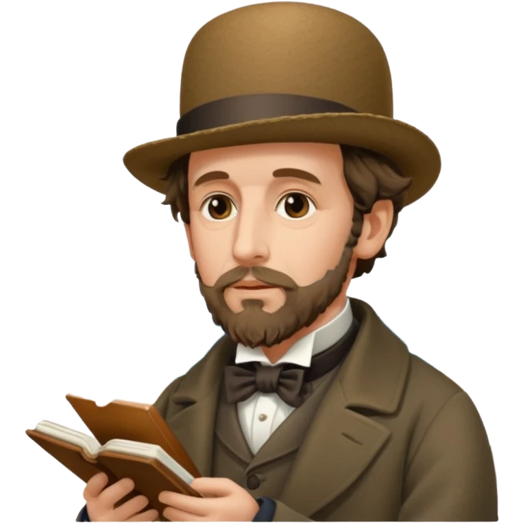Charles Dickens writing near the seashore emoji