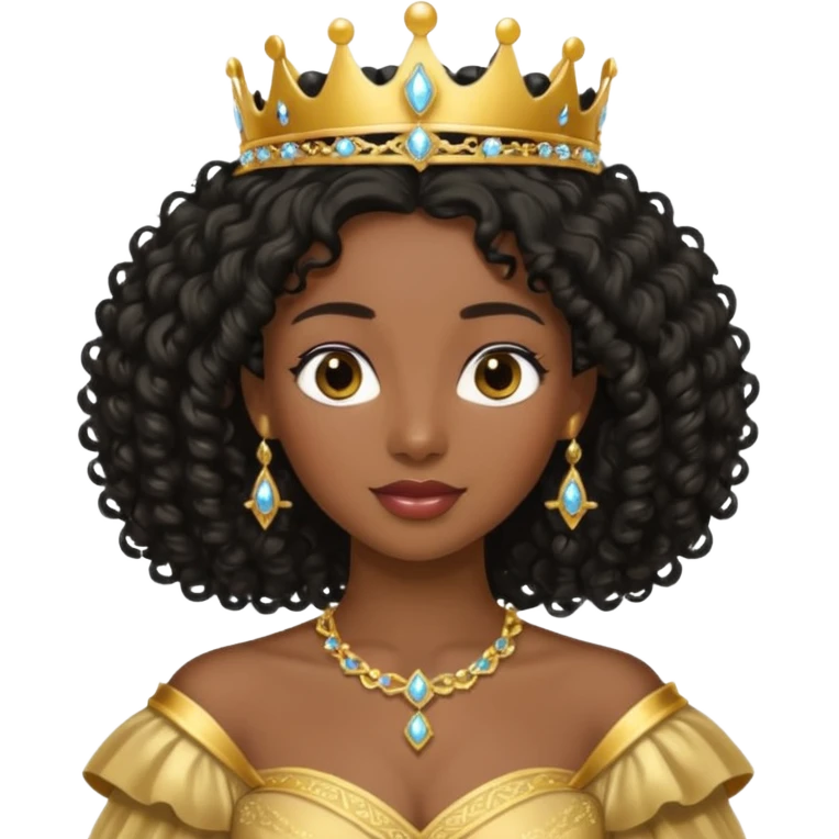 balck princess with black curly hair and a golden tiara emoji
