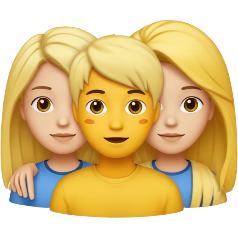 3 people, all yellow emoji skin color but different hair colors next to each other  emoji