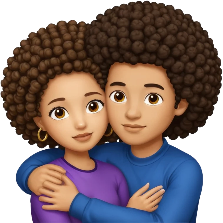 A lightskin with afro boy and brown skin girl with curls hug emoji