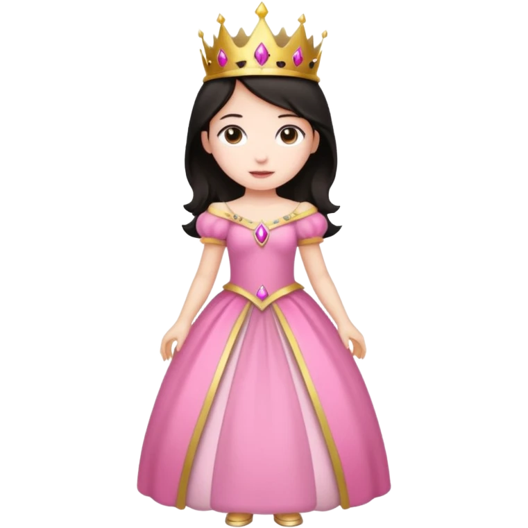 chica vestida de princesa con vestido rosa , piel blanca , pelo oscuro, corona dorada, cuerpo entero emoji