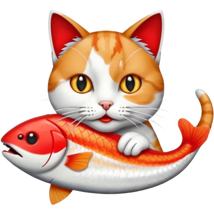 Cat eating a fish with lipstick on emoji