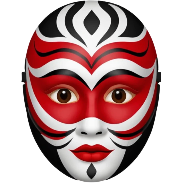 Painted Face, Mask painted red, white, and black patterns.
 emoji