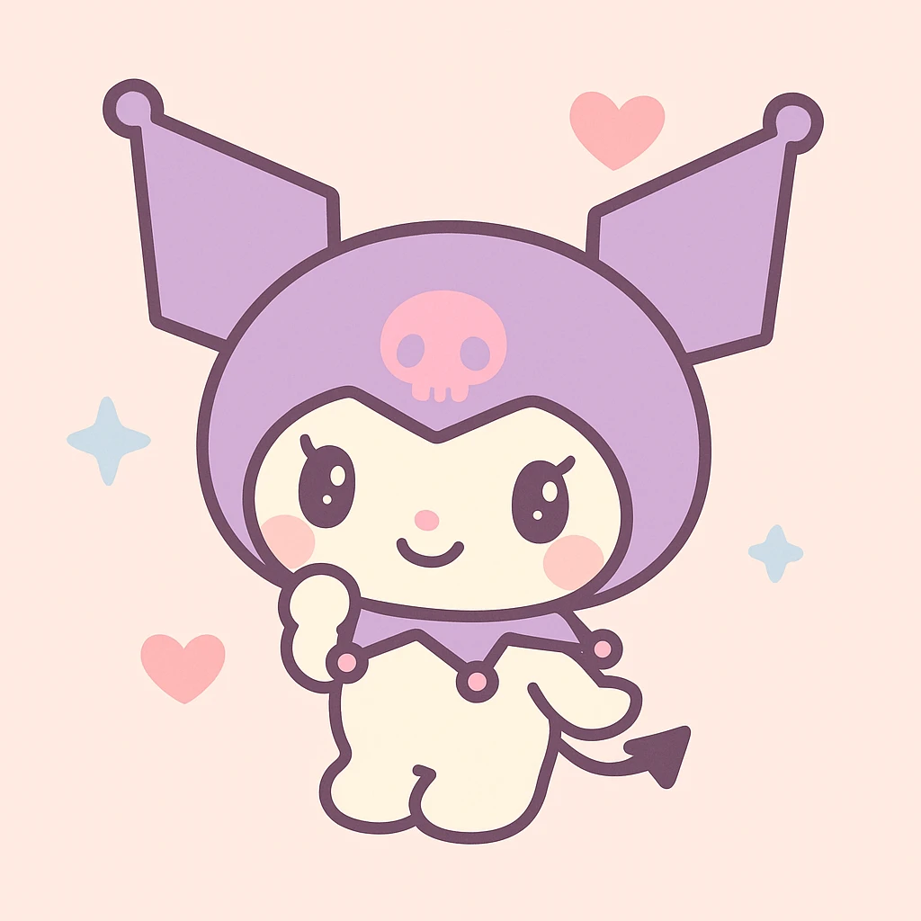 Kuromi character, cute mischievous style, full body, simple background emoji