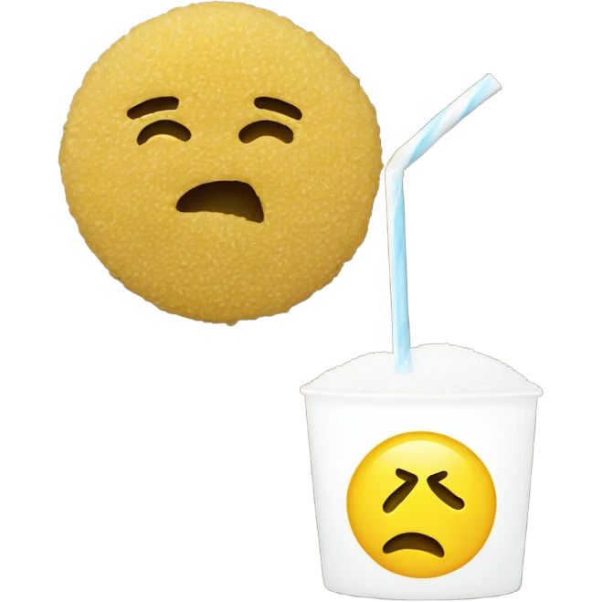 Yellow emoji with sugar on nose and on table in front with straw emoji