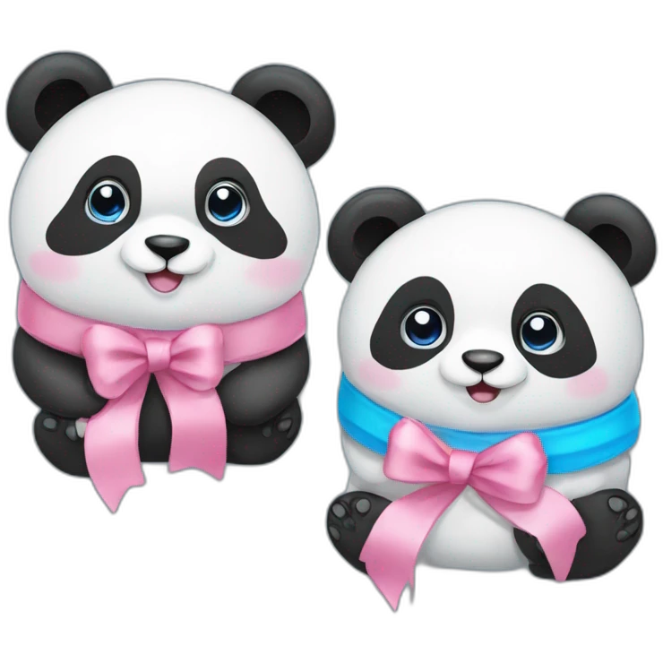 Couple panda cute , female panda pink ribbon, male blue ribbon emoji