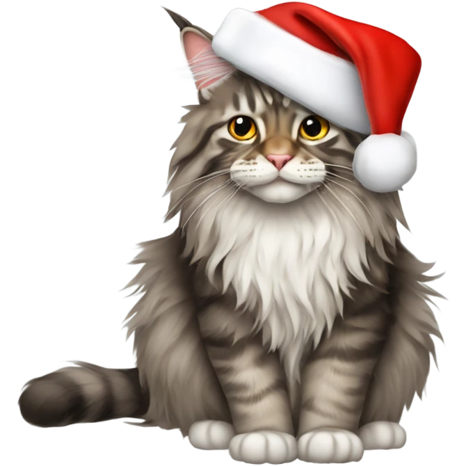 Maine coon cat in Santa hat emoji