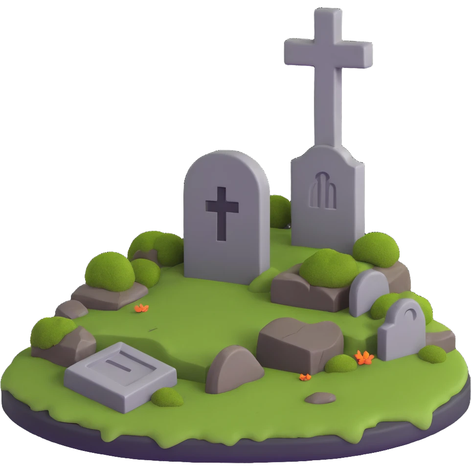 3D illustration of a grave with moss and cracks emoji