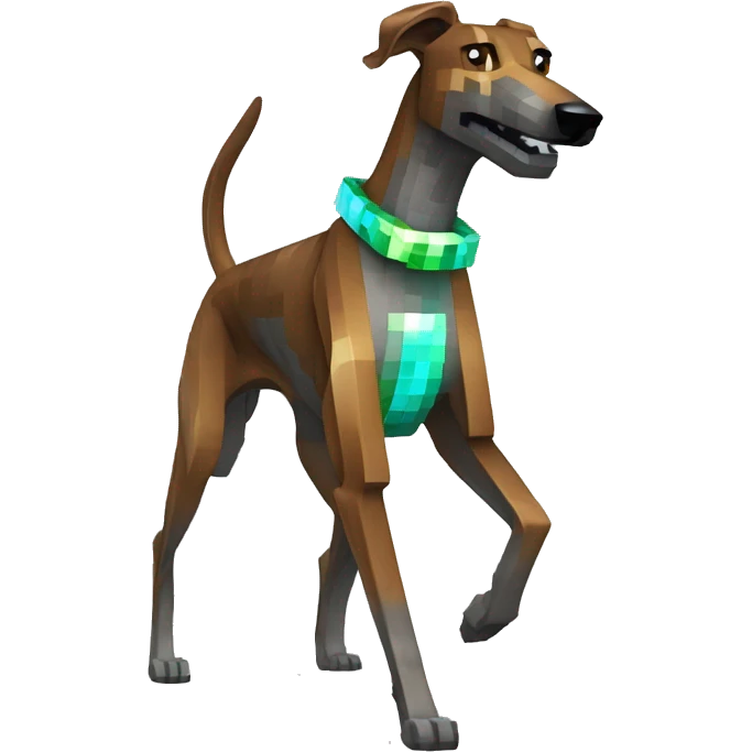 Minecraft pixel brindle greyhound running iridescent collar emoji