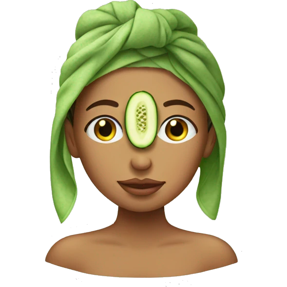 Girl with cucumbers on eyes and hair towel emoji