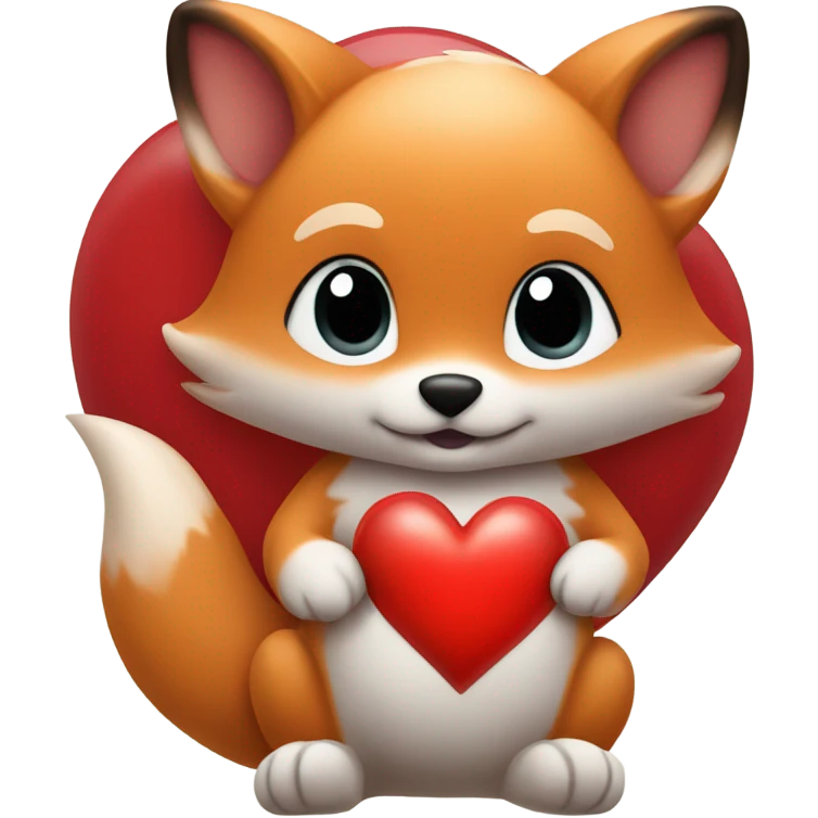 Detailled and photorealistic Baby fox with a big red heart emoji