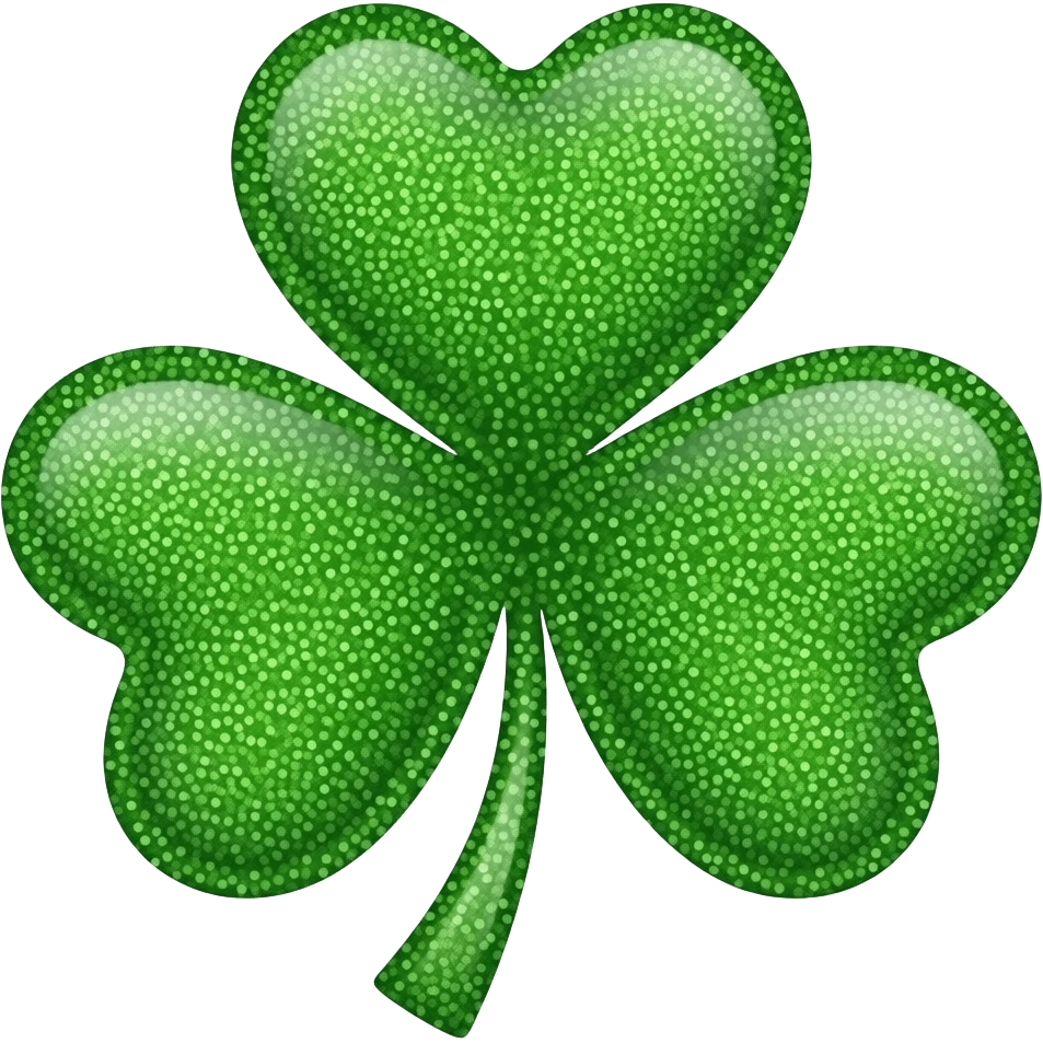 A glittery green four leaf clover emoji