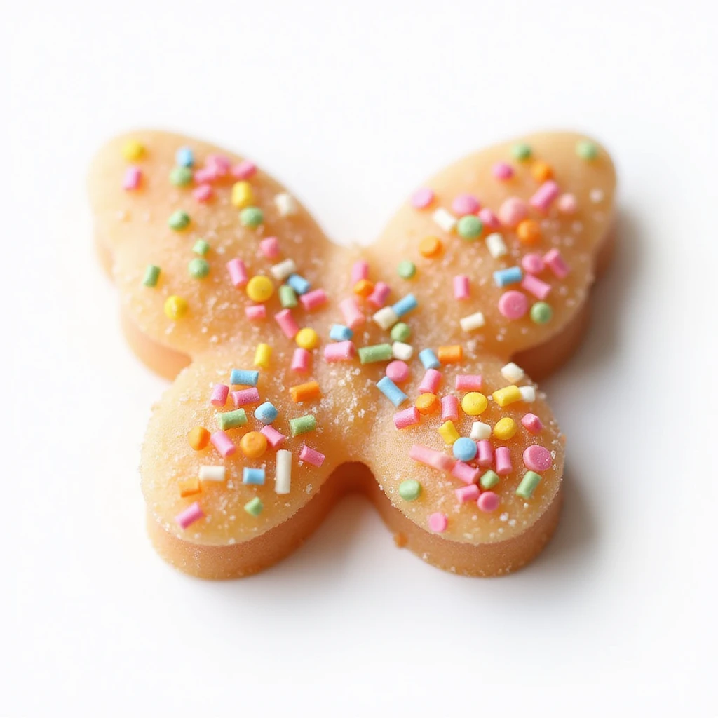realistic butterfly-shaped candy with rainbow sprinkles, isolated on a transparent background, no visible background emoji