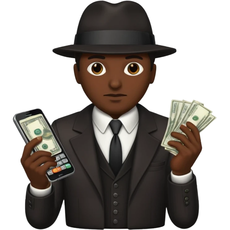 Mafia boss holding money and phone emoji