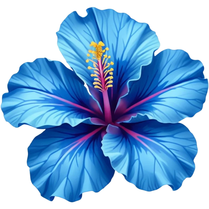 blue hibiscus flower with a green leaf emoji