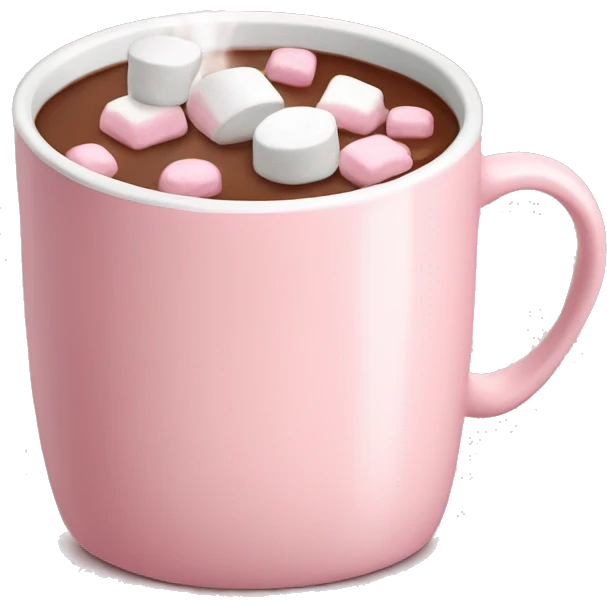 Light Pink mug of hot chocolate with marshmallows  emoji