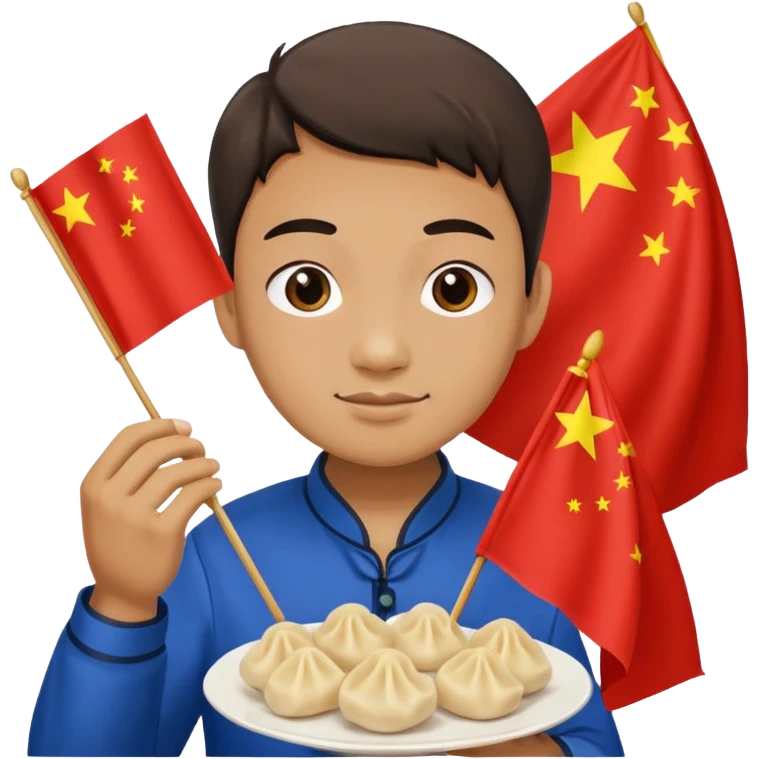 person holding chinese flag and eating dumplings emoji