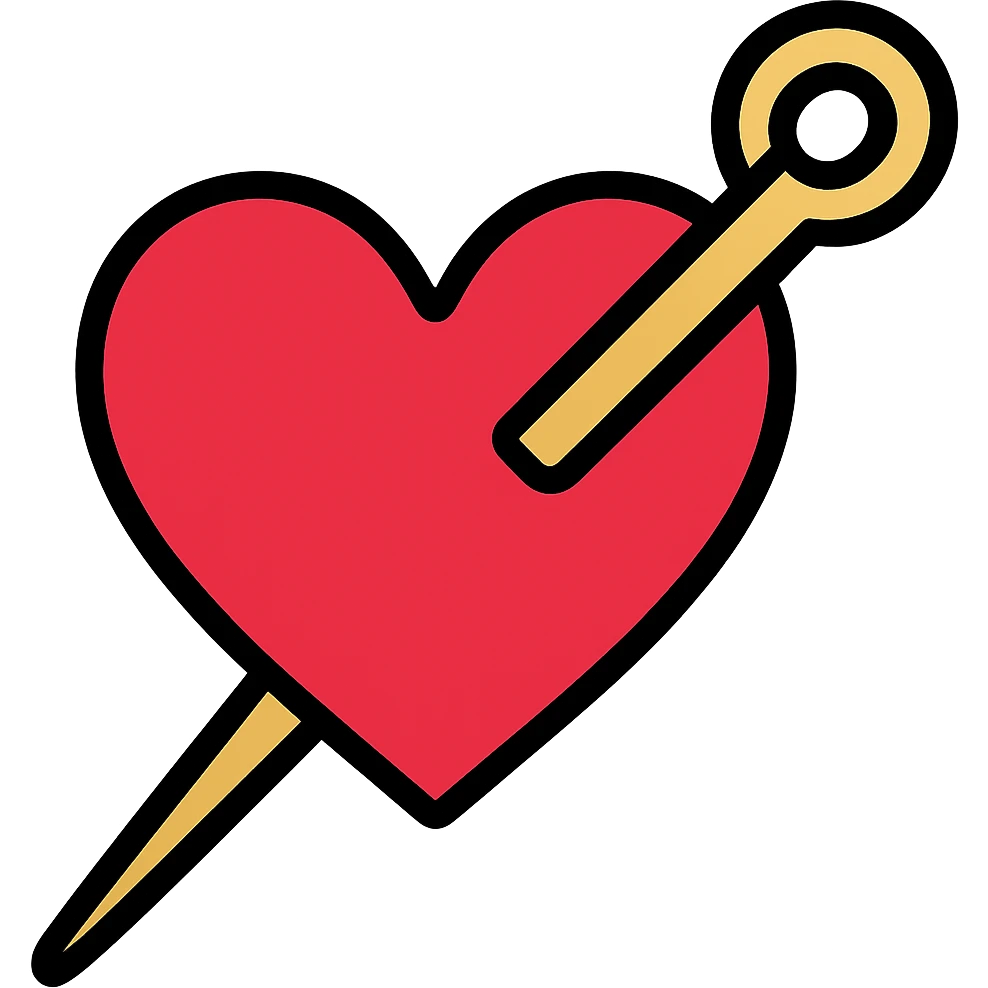Make the needle much bigger while keeping the heart and color outline style the same. Remove the background. emoji