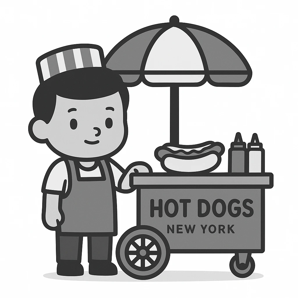 hotdog seller in New York with cart emoji