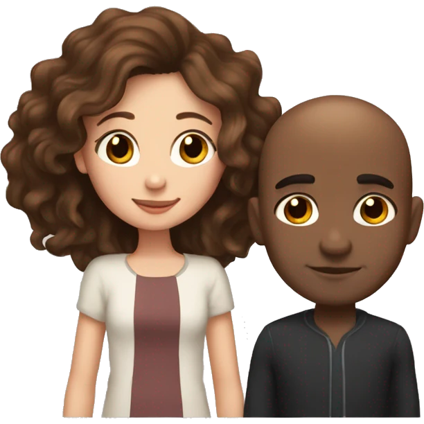 Beautiful Girl with long brown hair and boy with brown hair cuddling, Bald black man  emoji