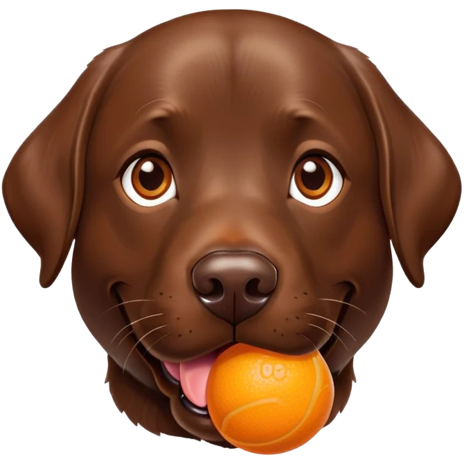 a-chocolate-lab-with-an-orange-squeaky-ball-in-his-mouth emoji