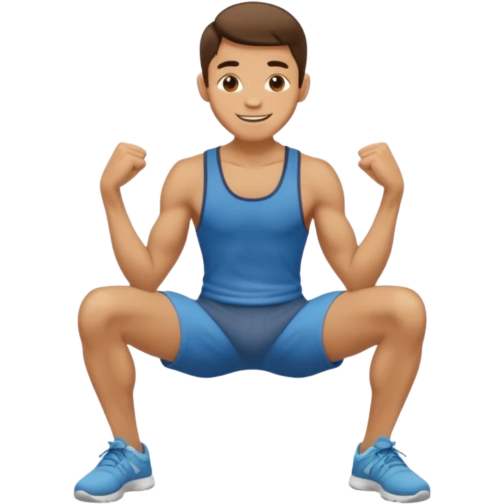 a skinny man doing a squat while holding his ankles and saying thank you emoji