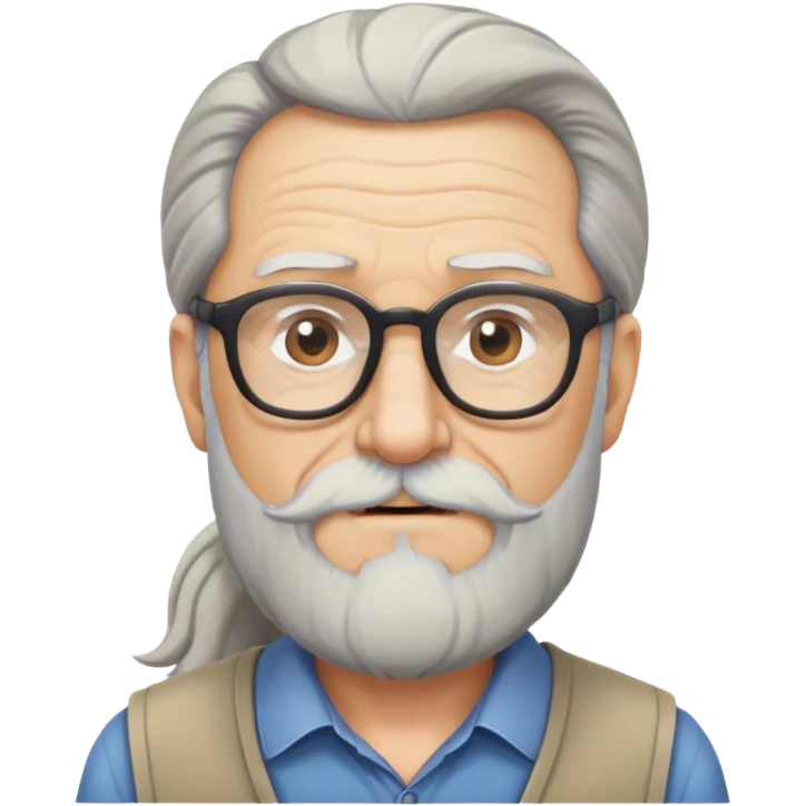 old man with long ponytail, short beard and glasses emoji